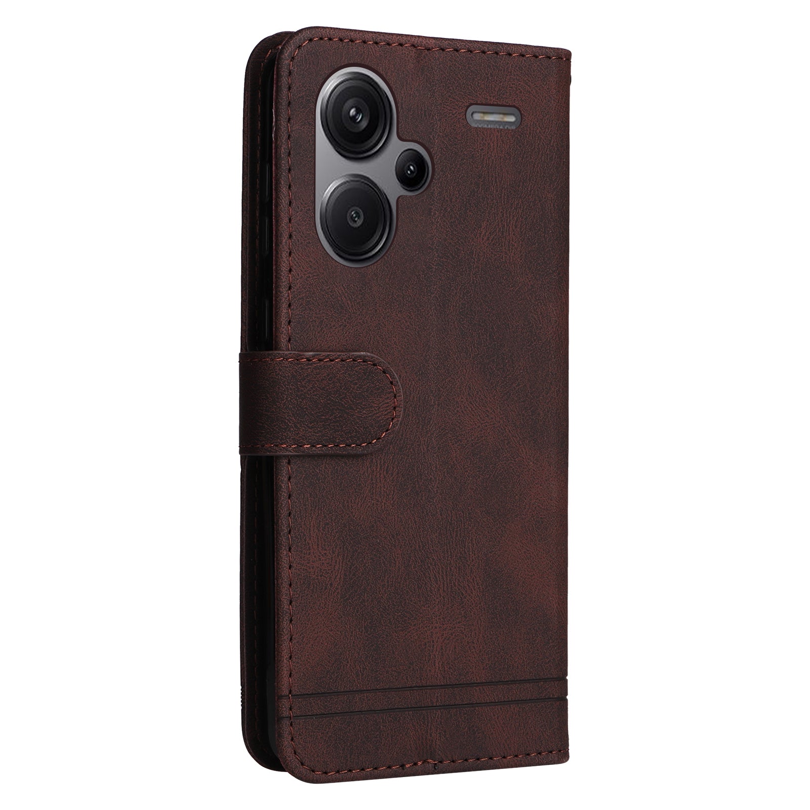 For Xiaomi Redmi Note 13 Pro+ 5G Wallet Case Skin-touch Leather Phone Cover with Strap - Brown