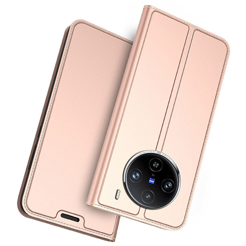 For vivo X100 Pro 5G Card Slot Stand Cover PU Leather Cell Phone Case - Rose Gold
