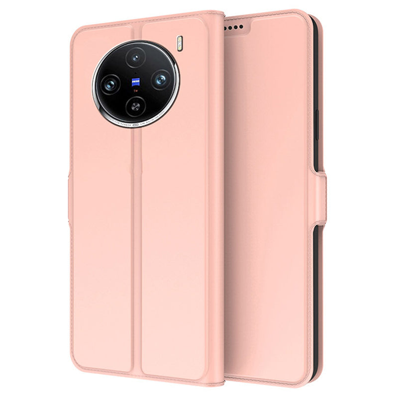 For vivo X100 Pro 5G Case PU Leather Stand Card Slots Phone Protector with Magnetic Clasp - Rose Gold