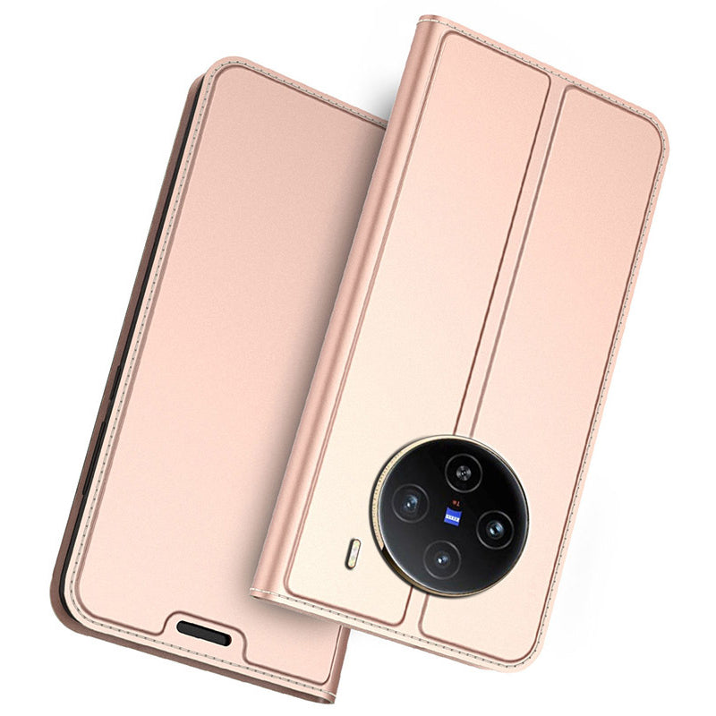For vivo X100 5G Leather Phone Case Magnetic Phone Stand Cover - Rose Gold