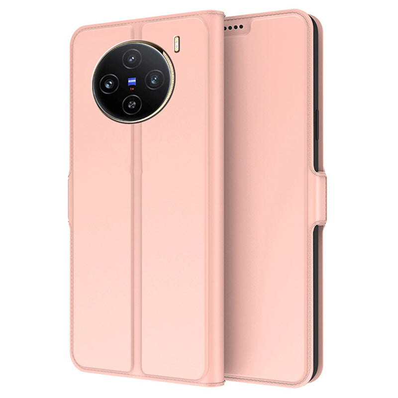 For vivo X100 5G Magnetic Phone Case PU Leather Stand Protective Cover with Card Holder - Rose Gold