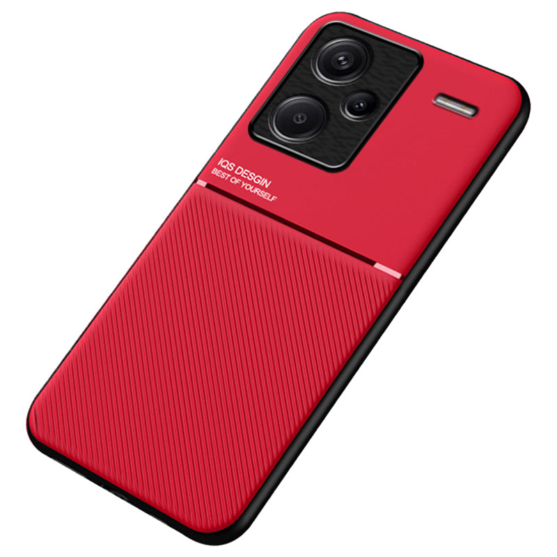 For Xiaomi Redmi Note 13 Pro+ 5G PU+TPU+PC Phone Case with Magnetic Holder Metal Sheet - Red