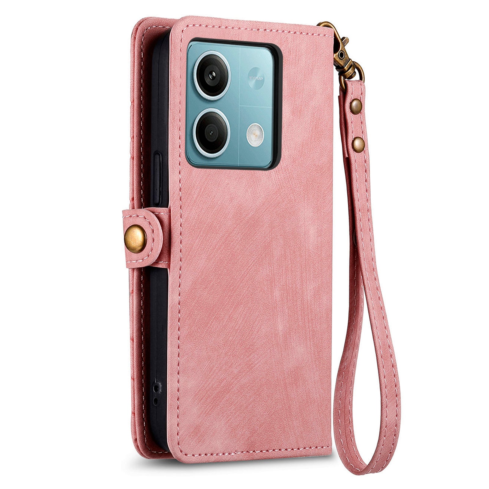 Wallet Case for Xiaomi Redmi Note 13 5G PU Leather Zipper Pocket Phone Cover Geometry Pattern - Pink