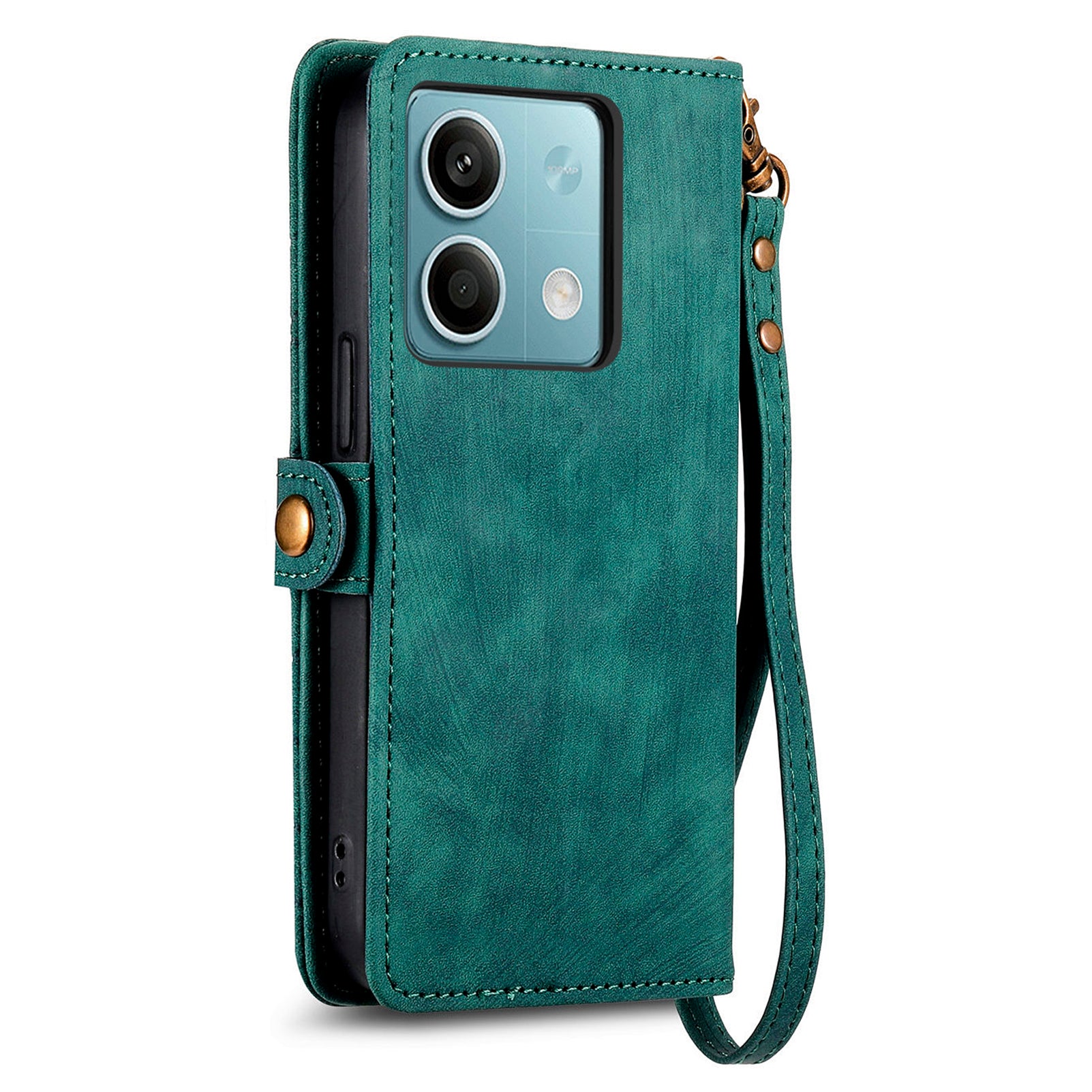 Wallet Case for Xiaomi Redmi Note 13 5G PU Leather Zipper Pocket Phone Cover Geometry Pattern - Green