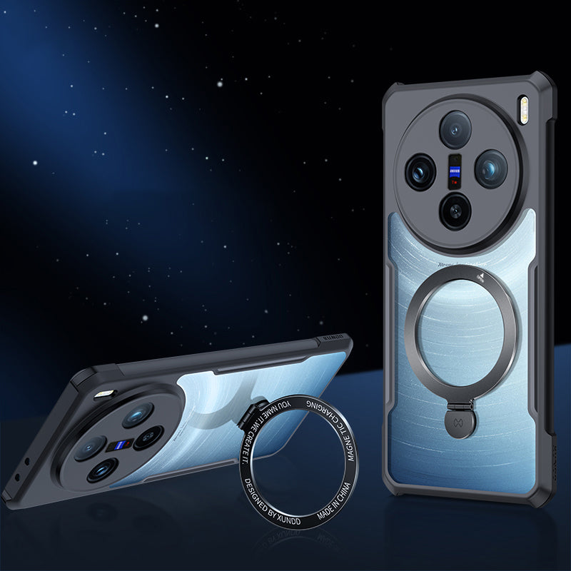 XUNDD For vivo X100 Pro 5G Case Kickstand Magnetic Phone Cover Black Acrylic+TPU Phone Shell