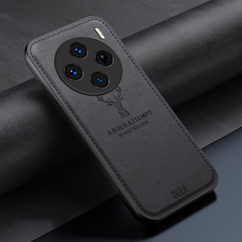 For vivo X100 5G Phone Case PU Leather+TPU+PC Anti-Scratch Phone Cover Deer Pattern - Black