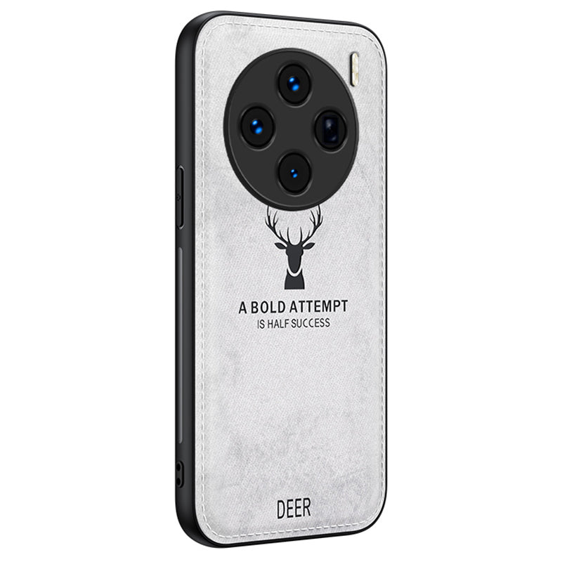 For vivo X100 5G Phone Case PU Leather+TPU+PC Anti-Scratch Phone Cover Deer Pattern - Grey