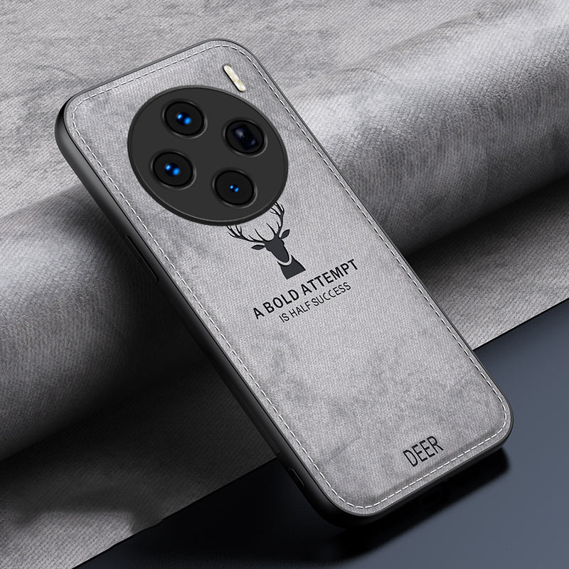 For vivo X100 5G Phone Case PU Leather+TPU+PC Anti-Scratch Phone Cover Deer Pattern - Grey