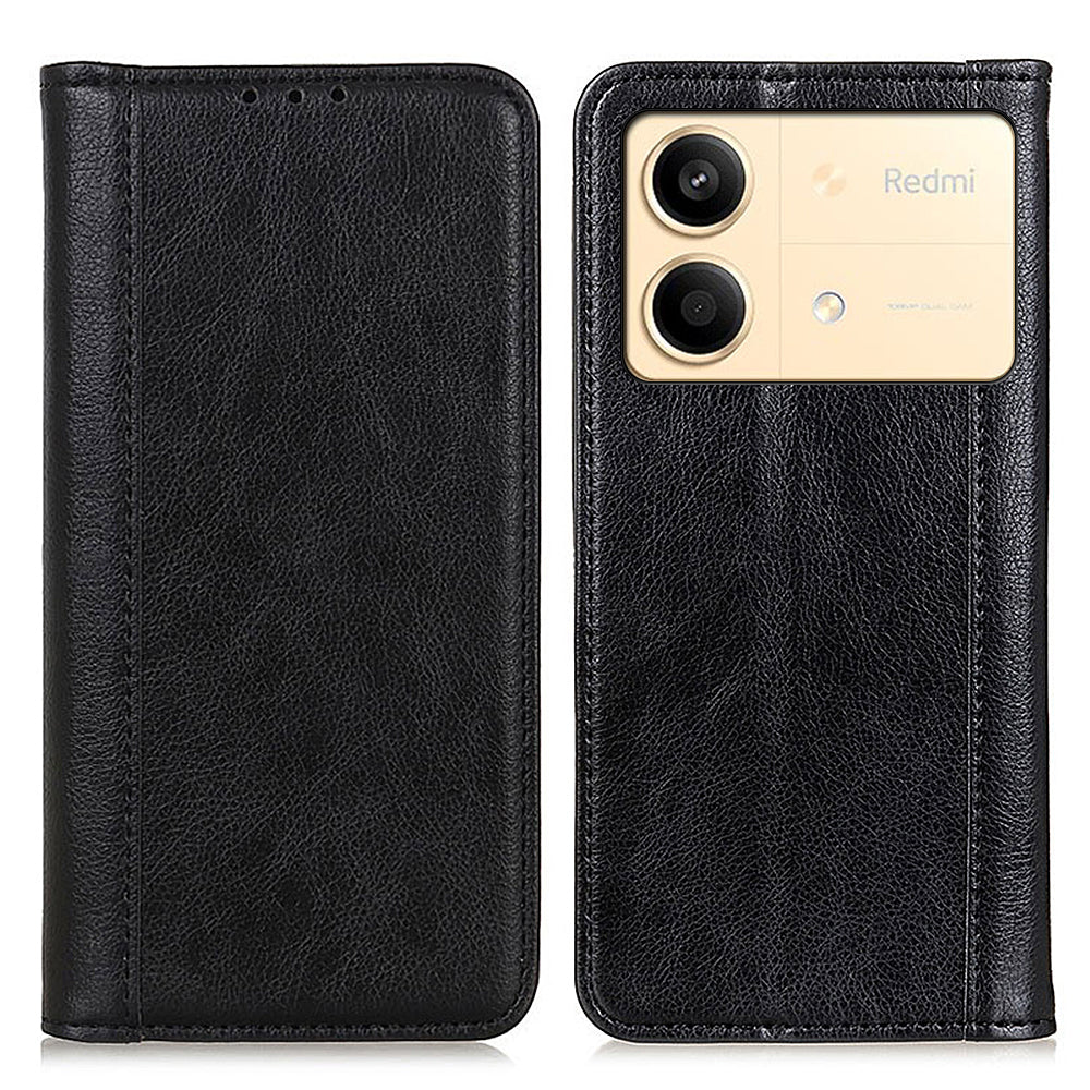 For Xiaomi Redmi Note 13R Pro 5G Case Litchi Texture Magnetic Split Leather Wallet Cover - Black