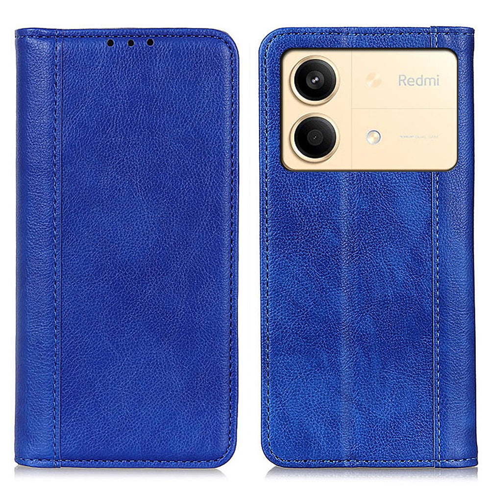 For Xiaomi Redmi Note 13R Pro 5G Case Litchi Texture Magnetic Split Leather Wallet Cover - Blue