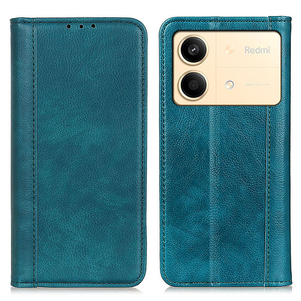 For Xiaomi Redmi Note 13R Pro 5G Case Litchi Texture Magnetic Split Leather Wallet Cover - Green