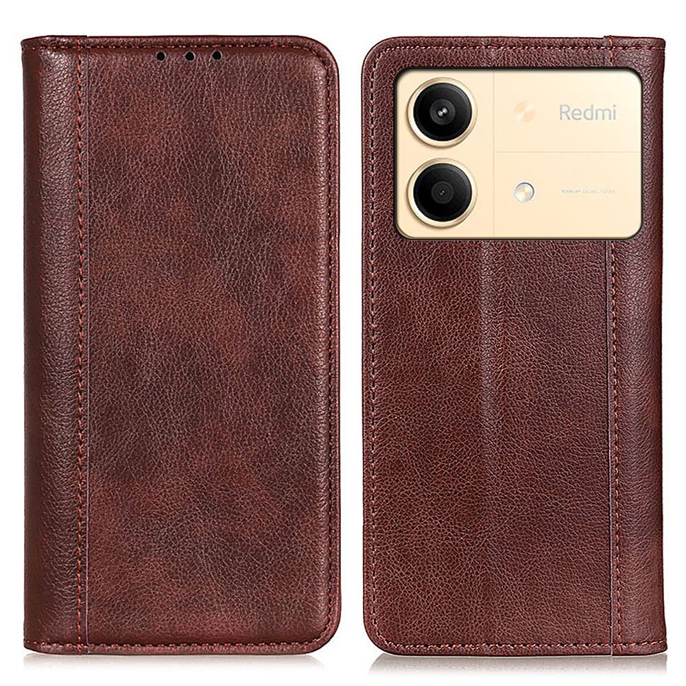 For Xiaomi Redmi Note 13R Pro 5G Case Litchi Texture Magnetic Split Leather Wallet Cover - Brown