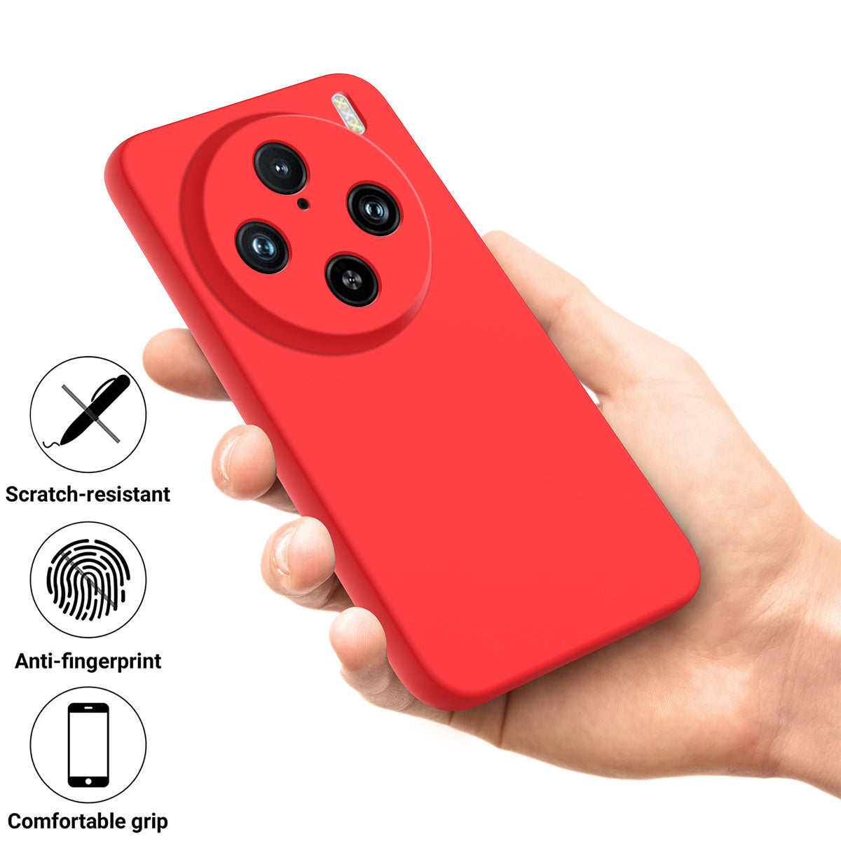For vivo X100 Pro 5G Case Slim-Fit Phone Cover Liquid Silicone Phone Shell with Strap - Red