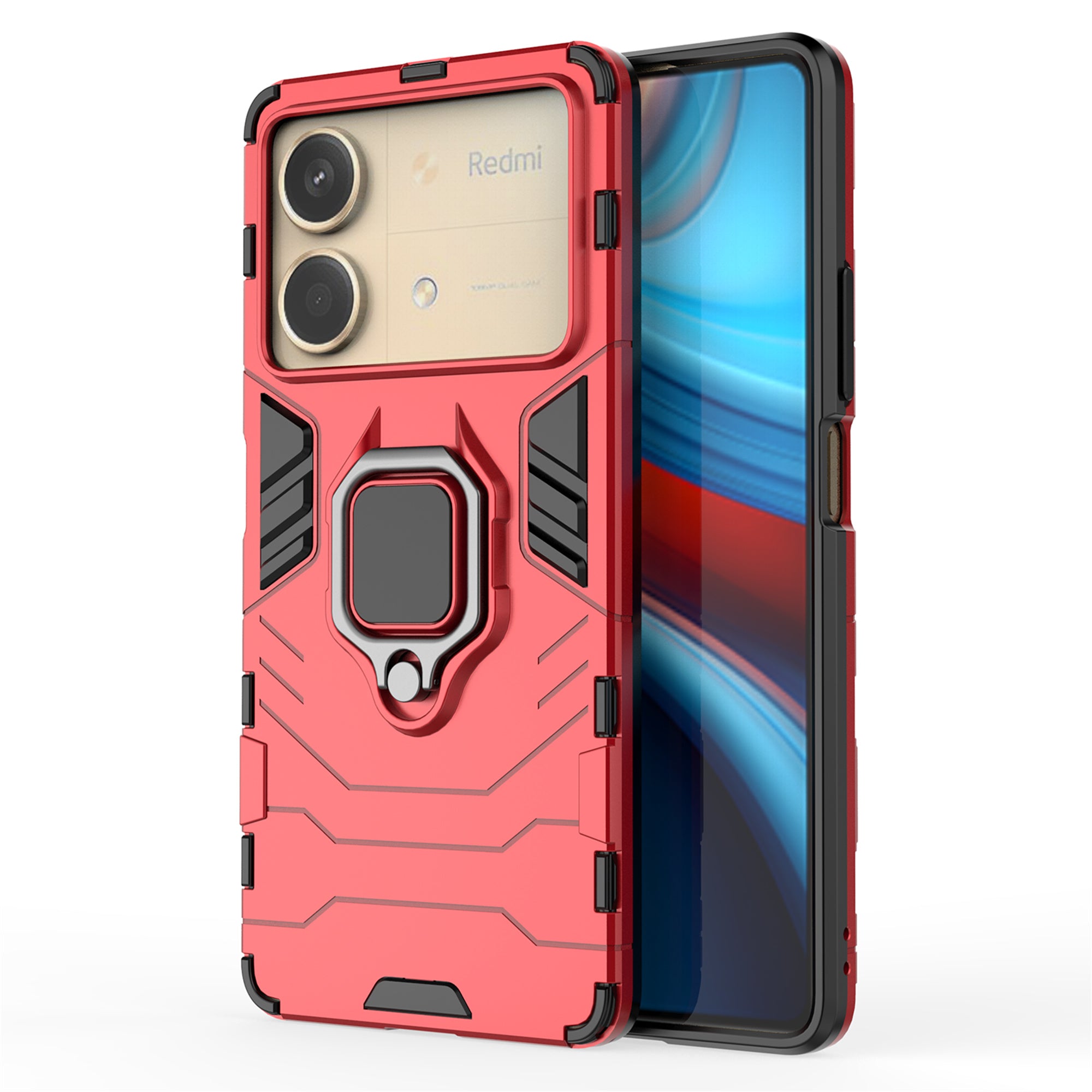 For Xiaomi Redmi Note 13R Pro 5G Case PC + TPU Phone Cover Ring Kickstand - Red