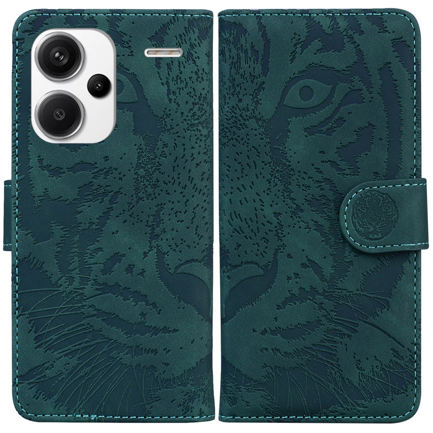 For Xiaomi Redmi Note 13 Pro+ 5G Wallet Case Tiger Pattern Leather Stand Feature Flip Phone Cover - Green