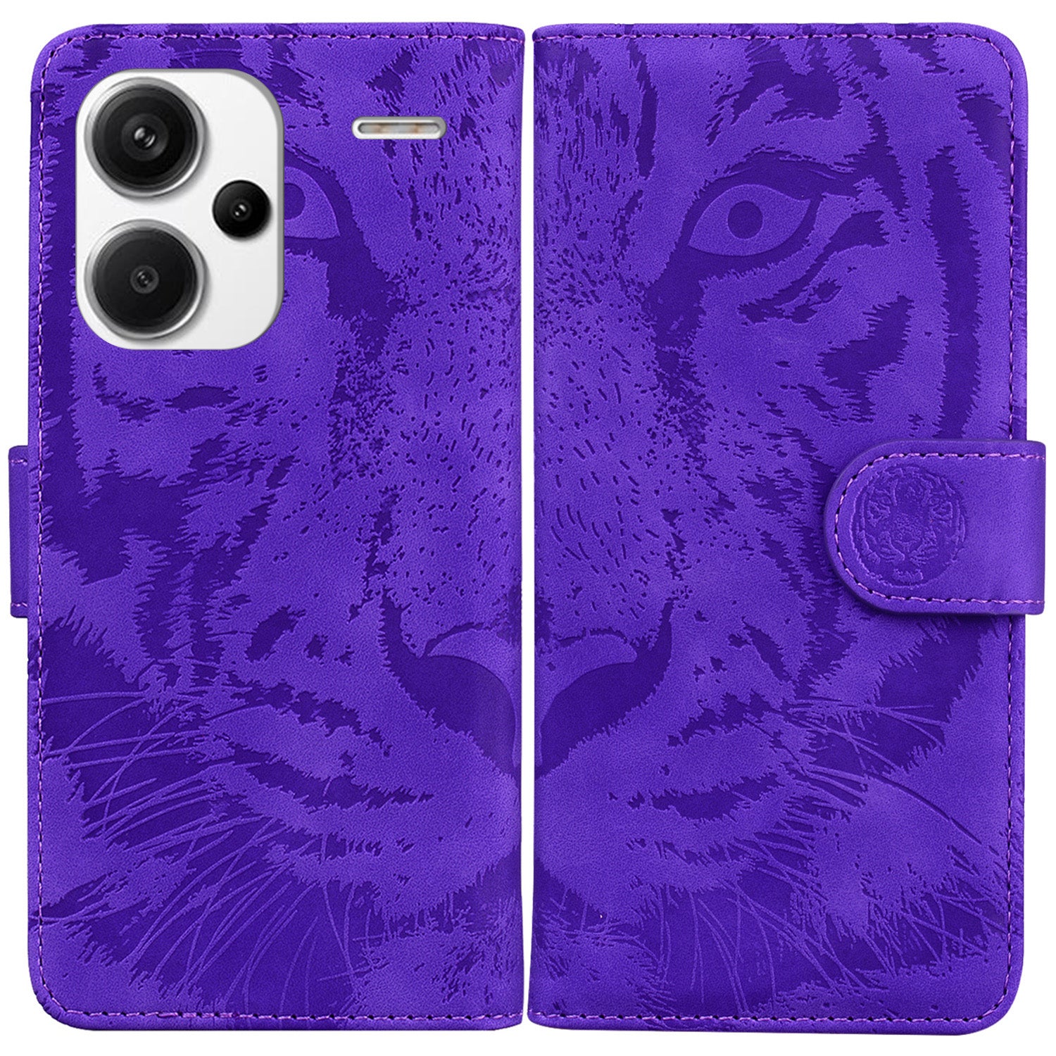 For Xiaomi Redmi Note 13 Pro+ 5G Wallet Case Tiger Pattern Leather Stand Feature Flip Phone Cover - Purple