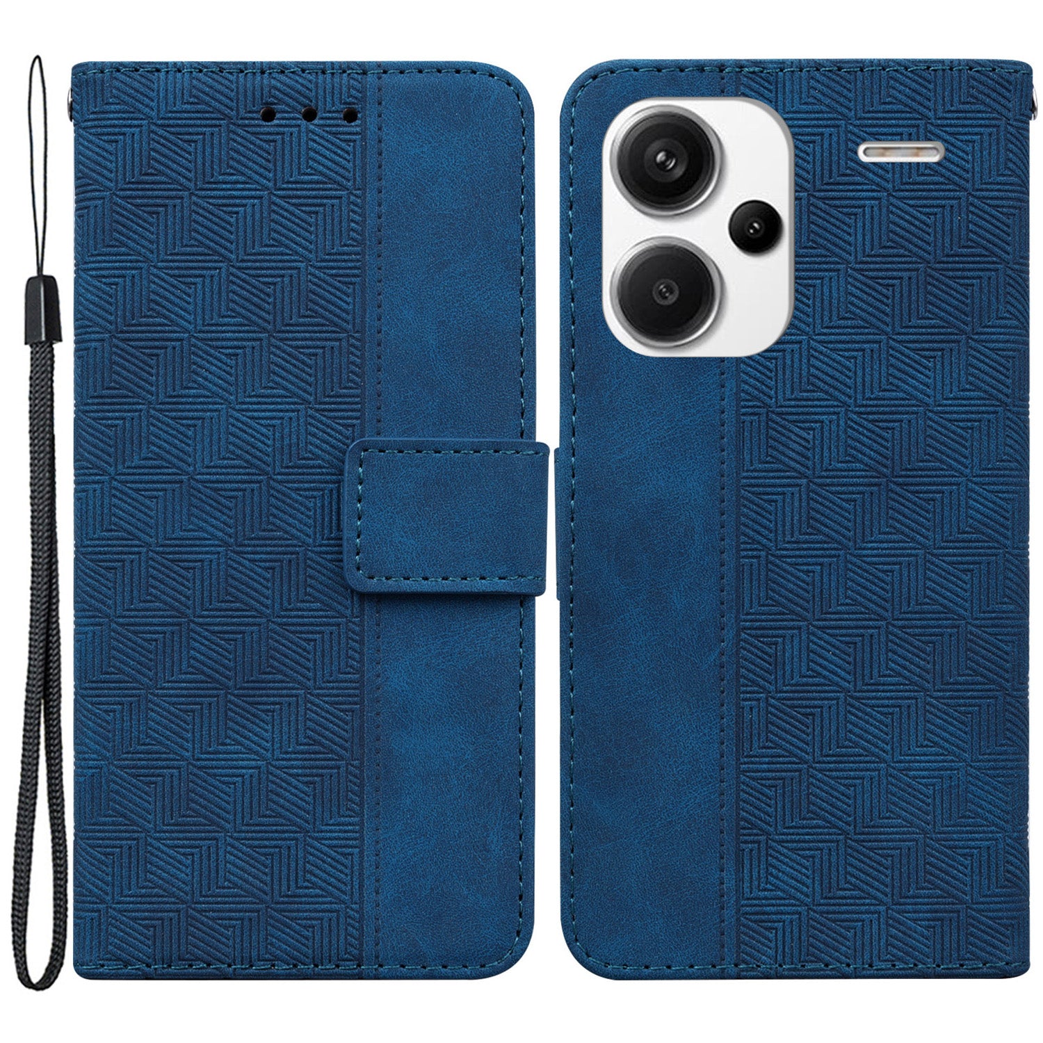 For Xiaomi Redmi Note 13 Pro+ 5G Wallet Case Geometry Pattern PU Leather Phone Cover - Blue