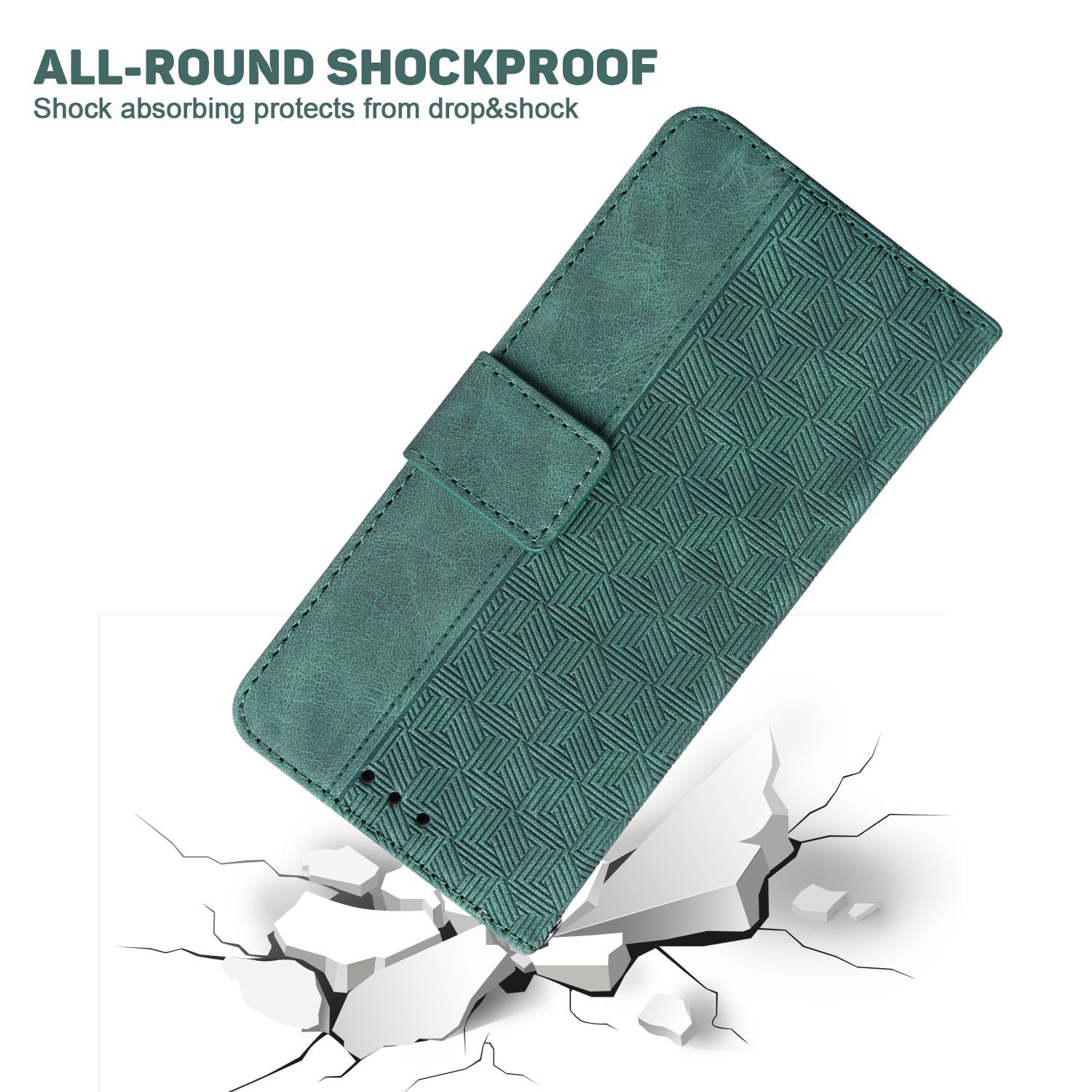 For Xiaomi Redmi Note 13 Pro+ 5G Wallet Case Geometry Pattern PU Leather Phone Cover - Green
