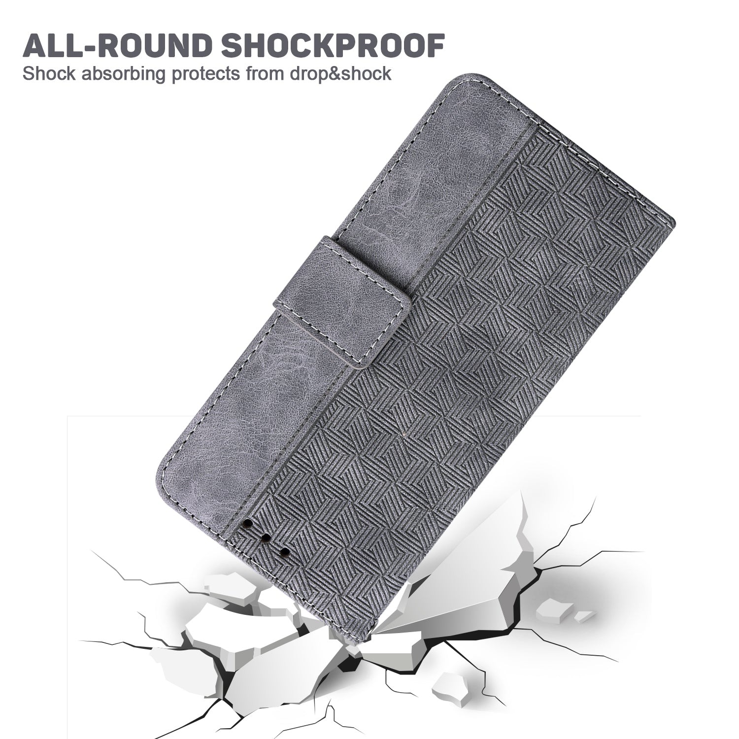 For Xiaomi Redmi Note 13 Pro+ 5G Wallet Case Geometry Pattern PU Leather Phone Cover - Grey