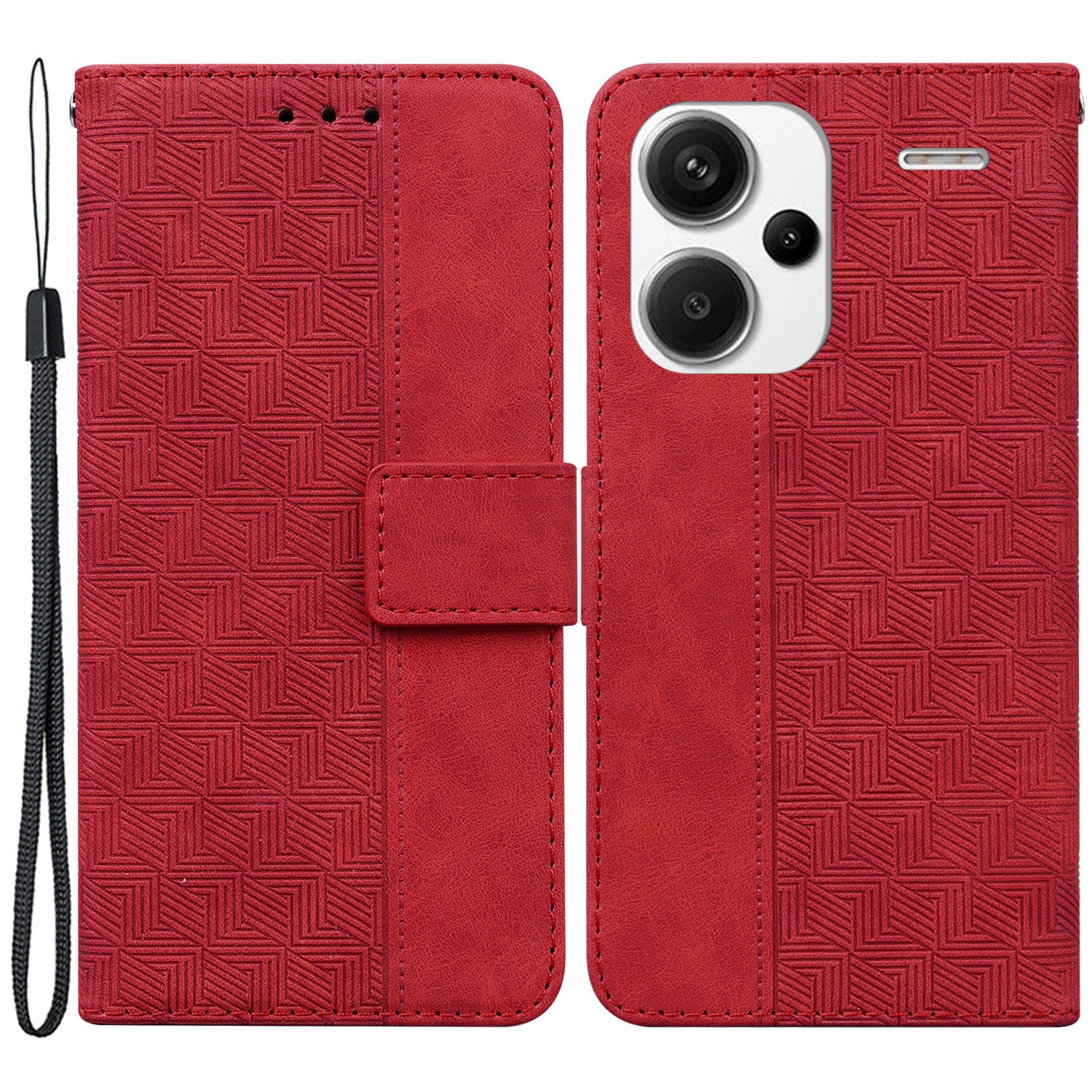 For Xiaomi Redmi Note 13 Pro+ 5G Wallet Case Geometry Pattern PU Leather Phone Cover - Red