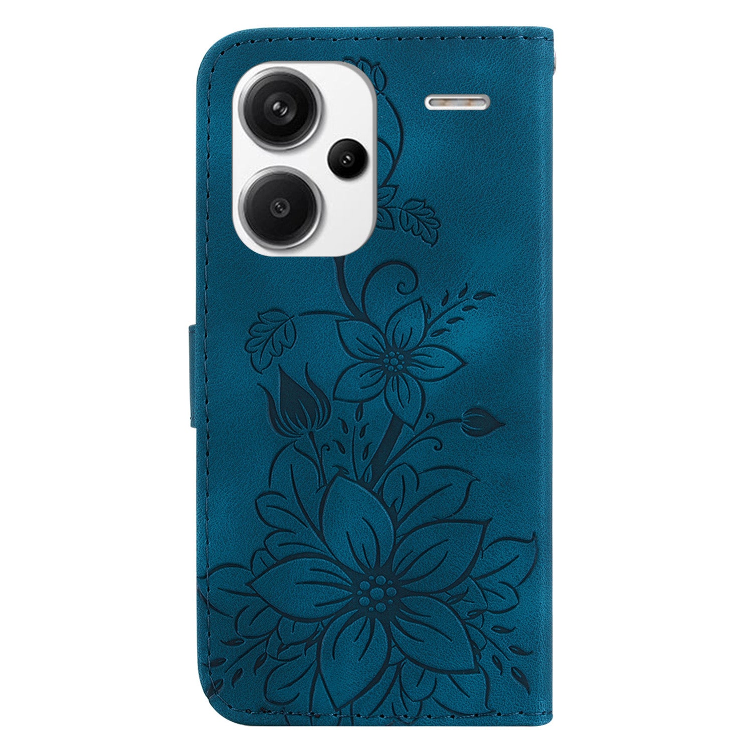 For Xiaomi Redmi Note 13 Pro+ 5G Wallet Case Flower Magnetic Leather Folio Phone Cover - Dark Blue