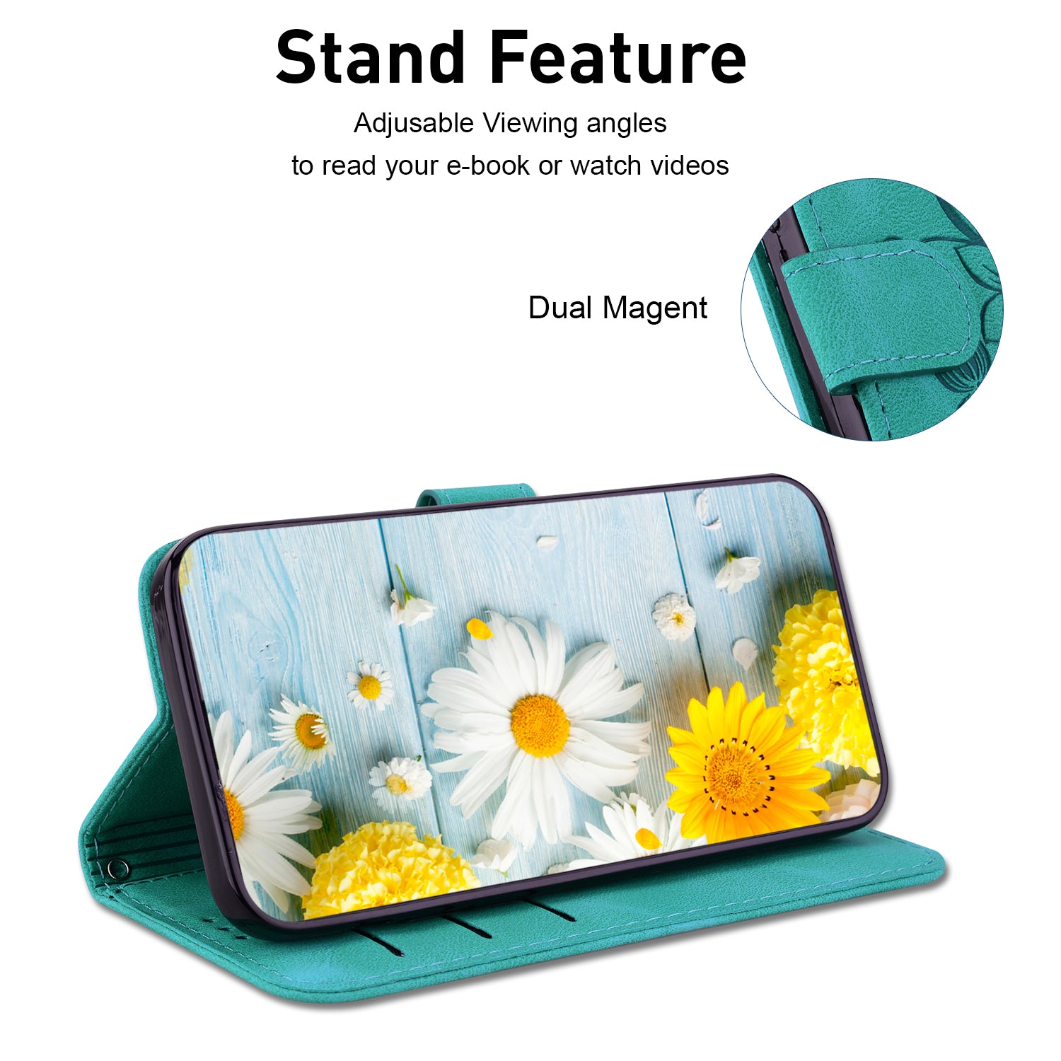 For Xiaomi Redmi Note 13 Pro+ 5G Wallet Case Flower Magnetic Leather Folio Phone Cover - Green