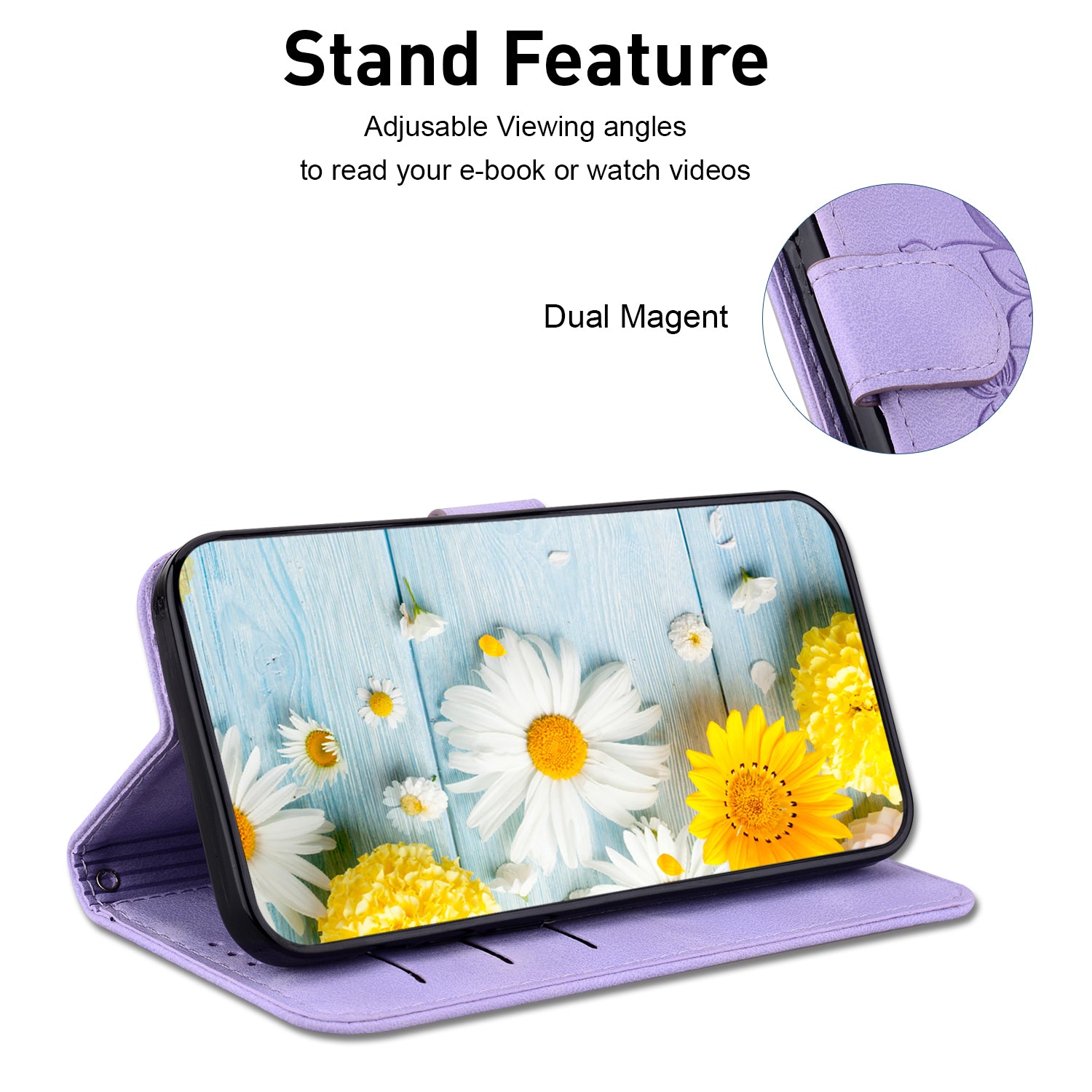 For Xiaomi Redmi Note 13 Pro+ 5G Wallet Case Flower Magnetic Leather Folio Phone Cover - Purple