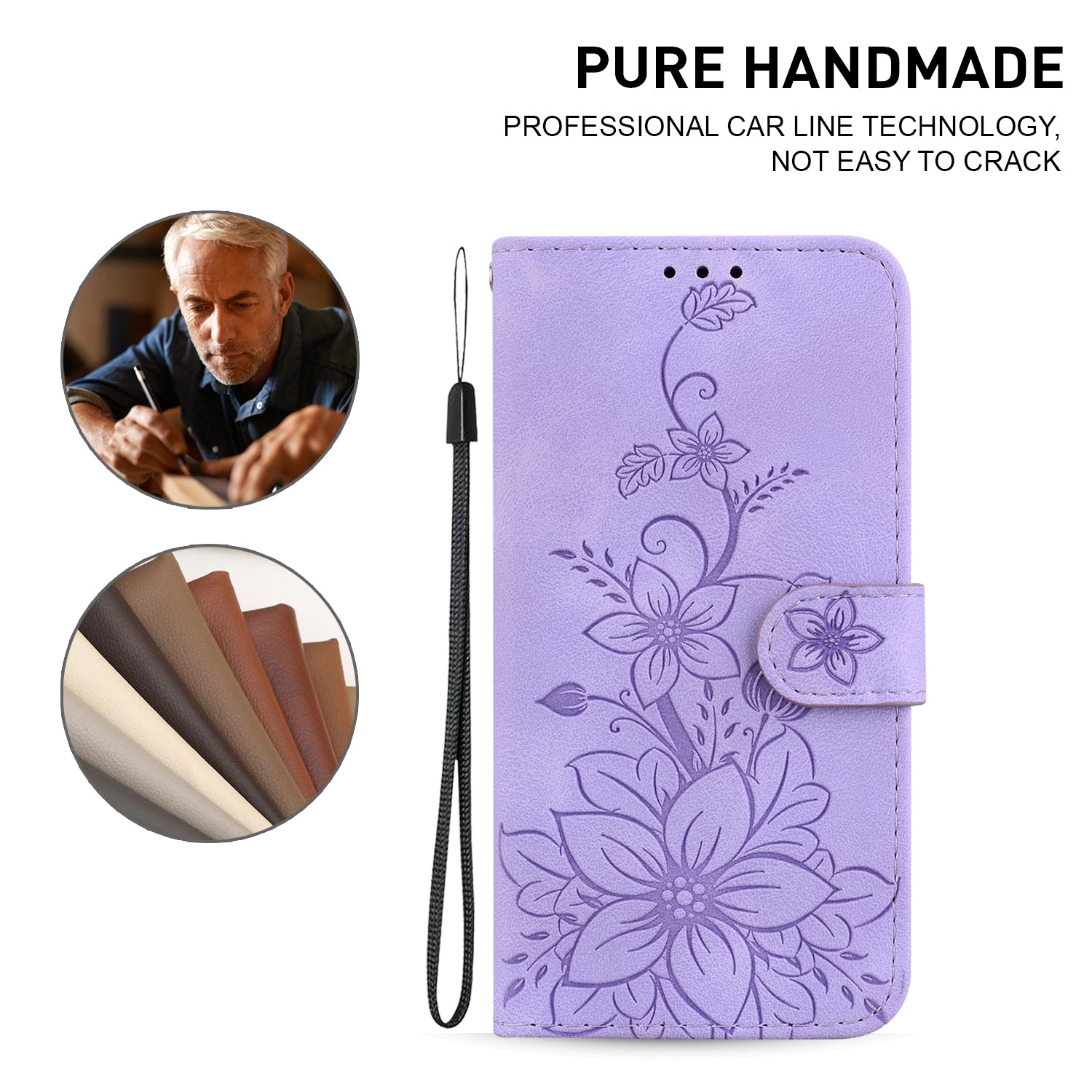 For Xiaomi Redmi Note 13 Pro+ 5G Wallet Case Flower Magnetic Leather Folio Phone Cover - Purple
