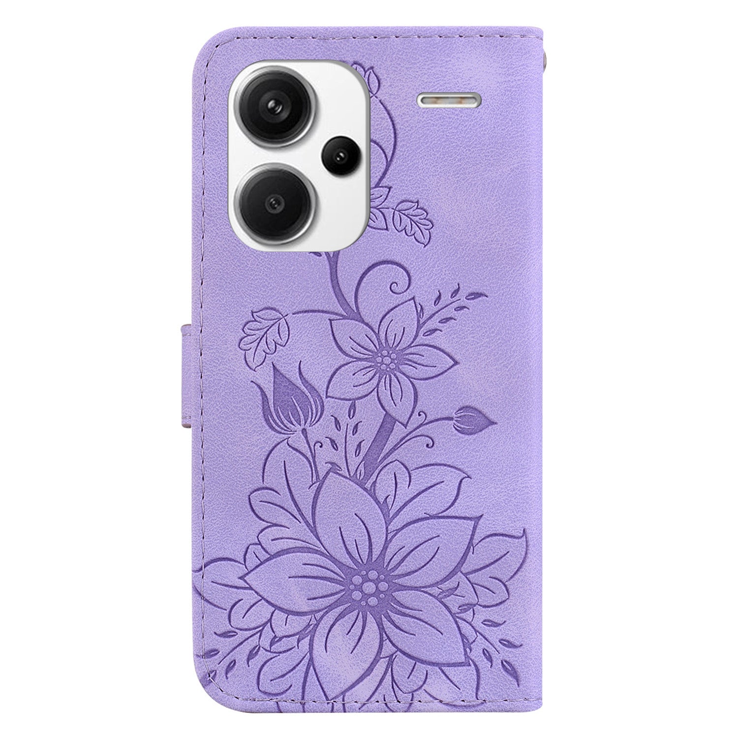 For Xiaomi Redmi Note 13 Pro+ 5G Wallet Case Flower Magnetic Leather Folio Phone Cover - Purple