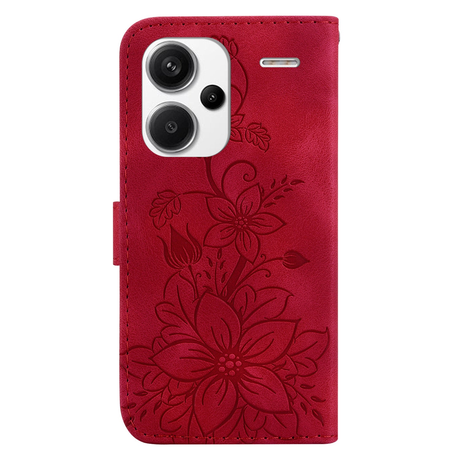 For Xiaomi Redmi Note 13 Pro+ 5G Wallet Case Flower Magnetic Leather Folio Phone Cover - Red
