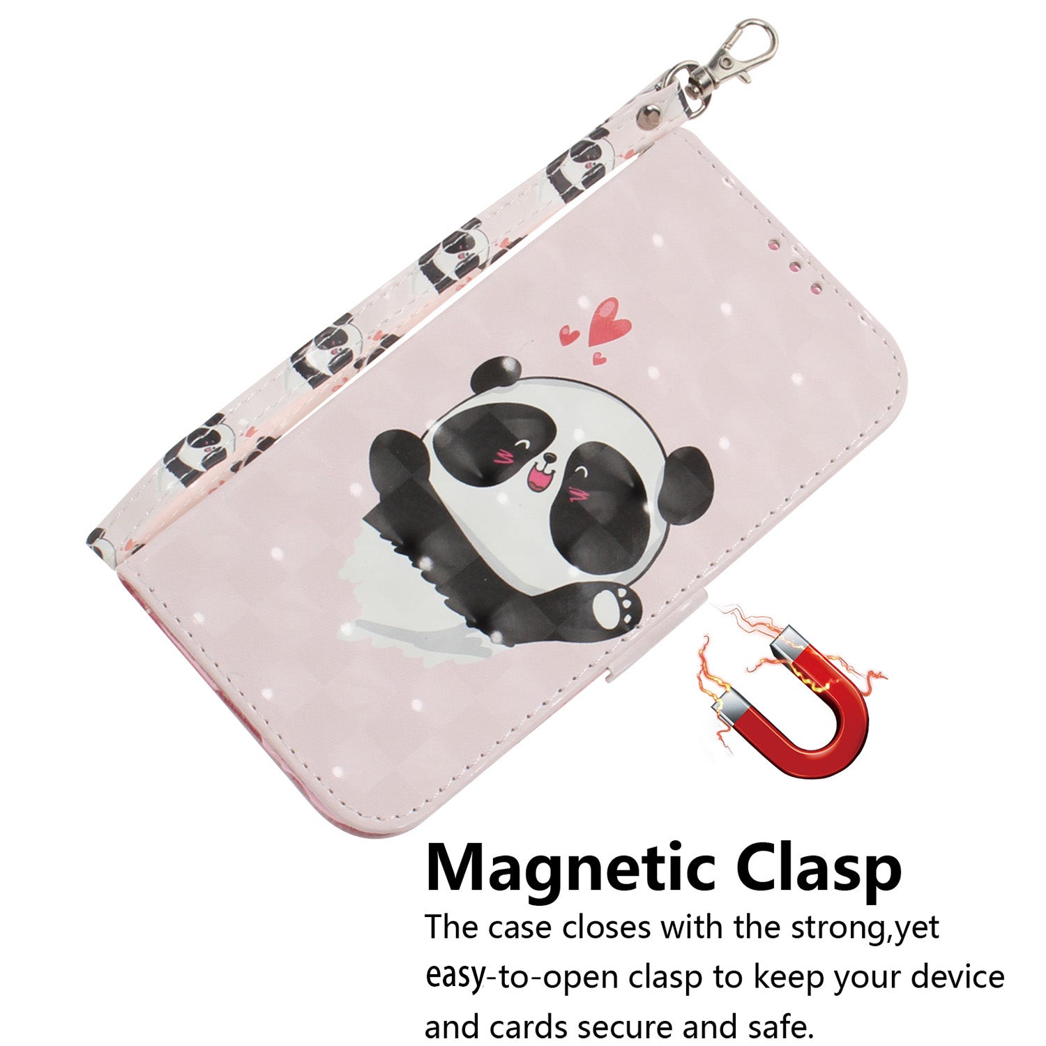 For Xiaomi Redmi Note 13 Pro 5G / Poco X6 5G Wallet Case 3D Pattern Print Leather Cover with Strap - Love Heart Panda