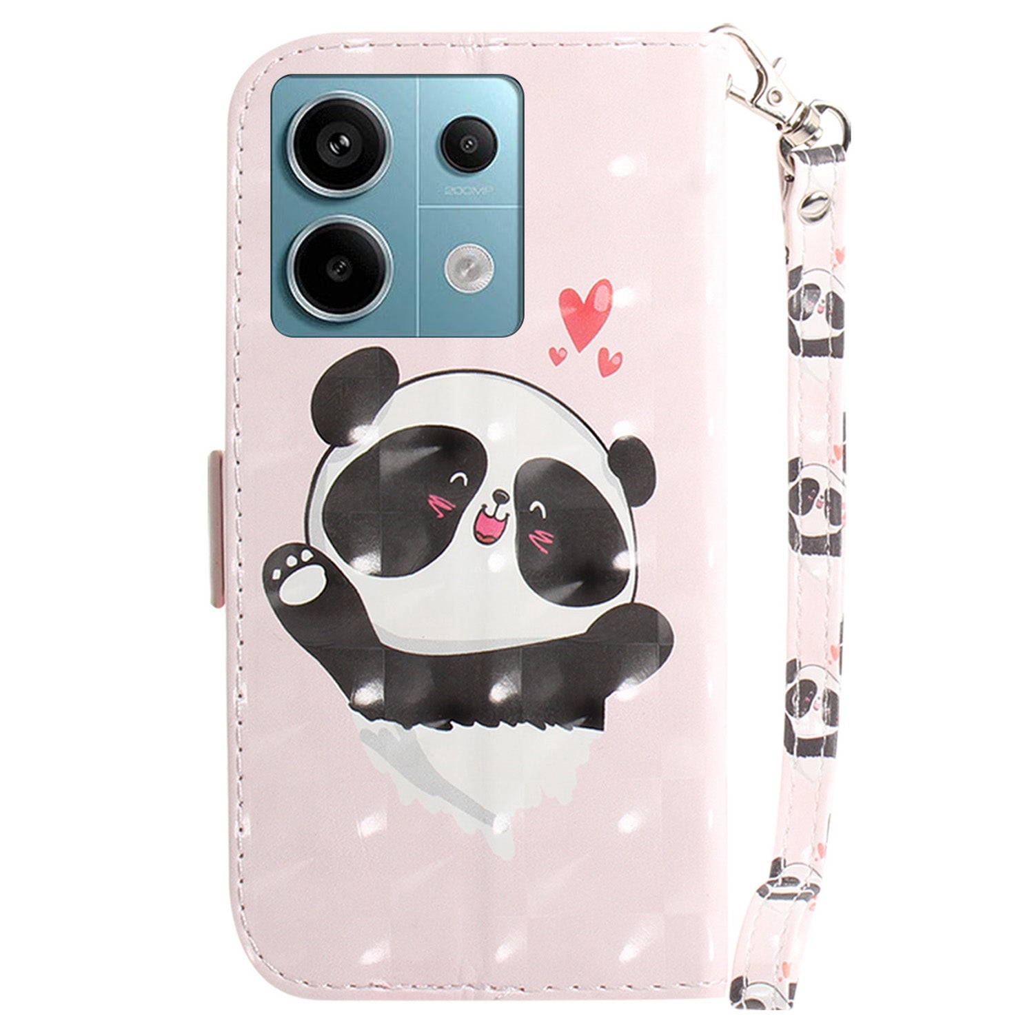 For Xiaomi Redmi Note 13 Pro 5G / Poco X6 5G Wallet Case 3D Pattern Print Leather Cover with Strap - Love Heart Panda