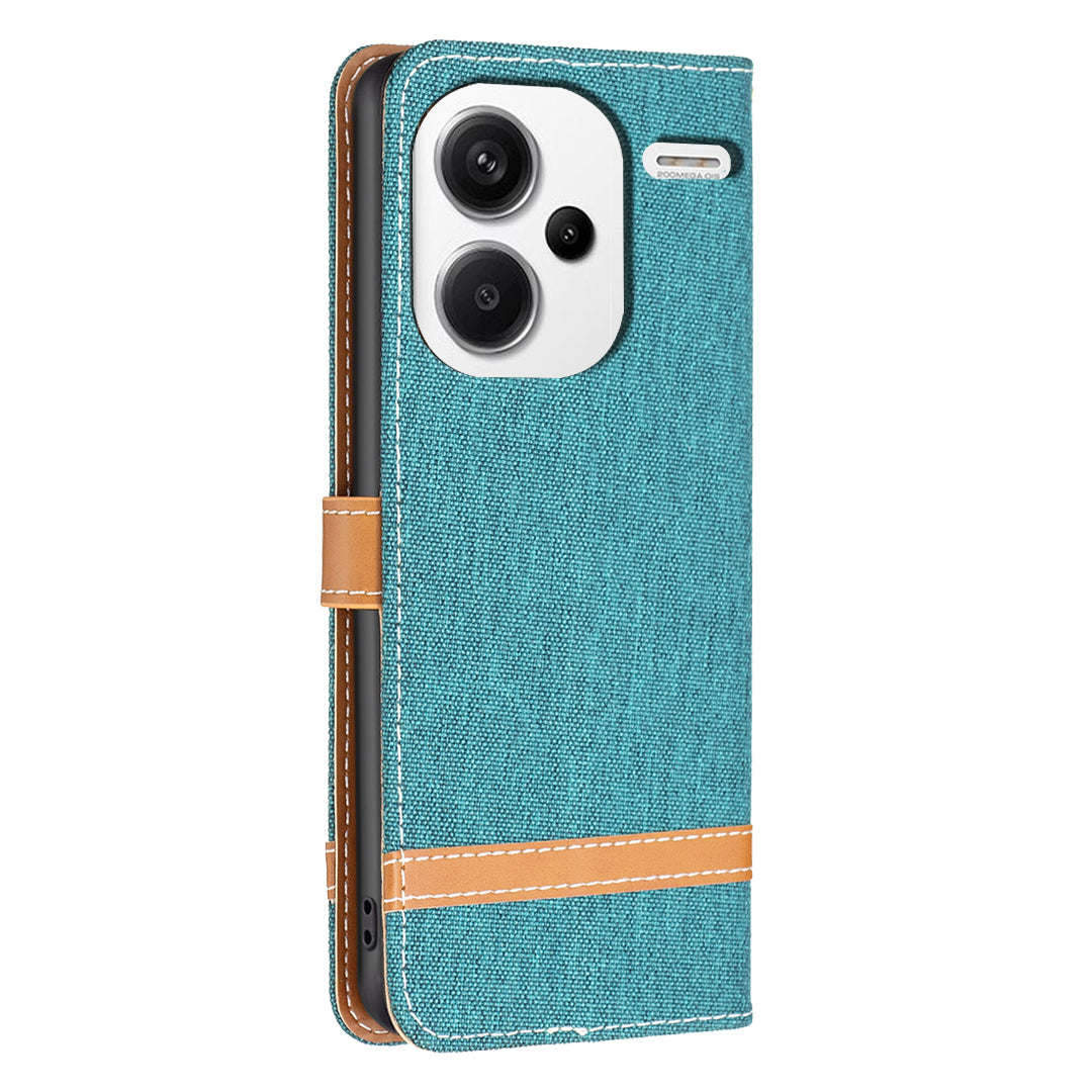 For Xiaomi Redmi Note 13 Pro+ 5G Wallet Case Jeans Cloth Texture Phone Cover - Green
