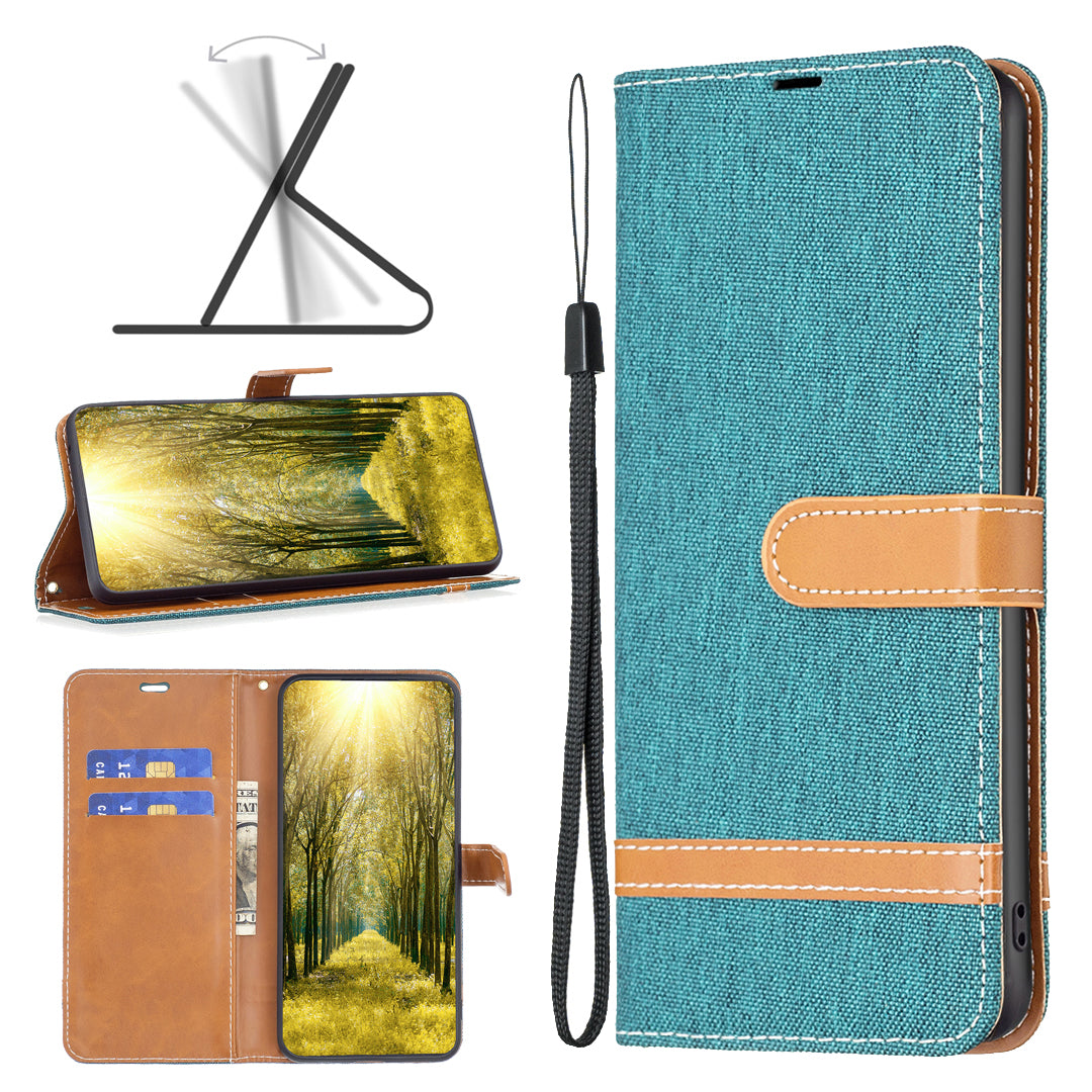 For Xiaomi Redmi Note 13 Pro+ 5G Wallet Case Jeans Cloth Texture Phone Cover - Green