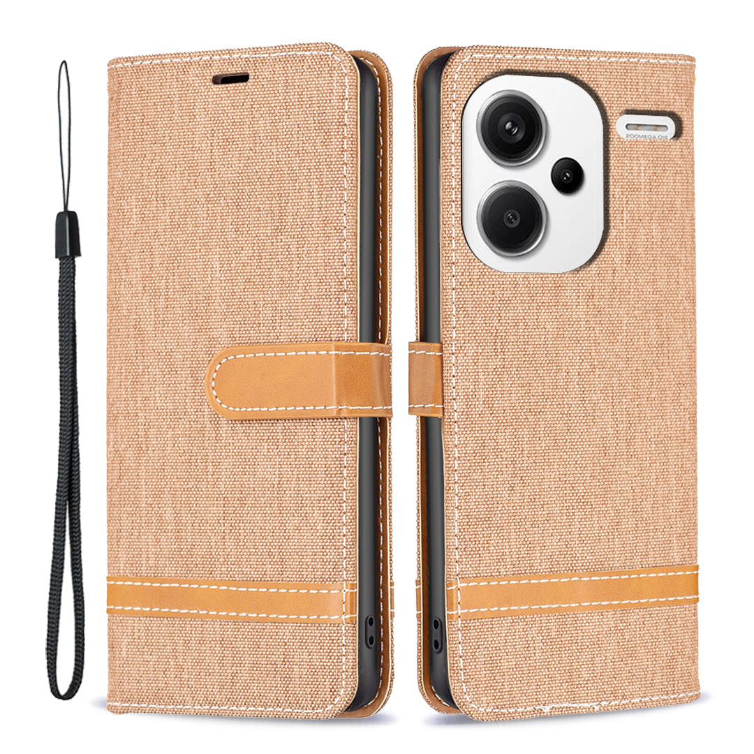 For Xiaomi Redmi Note 13 Pro+ 5G Wallet Case Jeans Cloth Texture Phone Cover - Brown