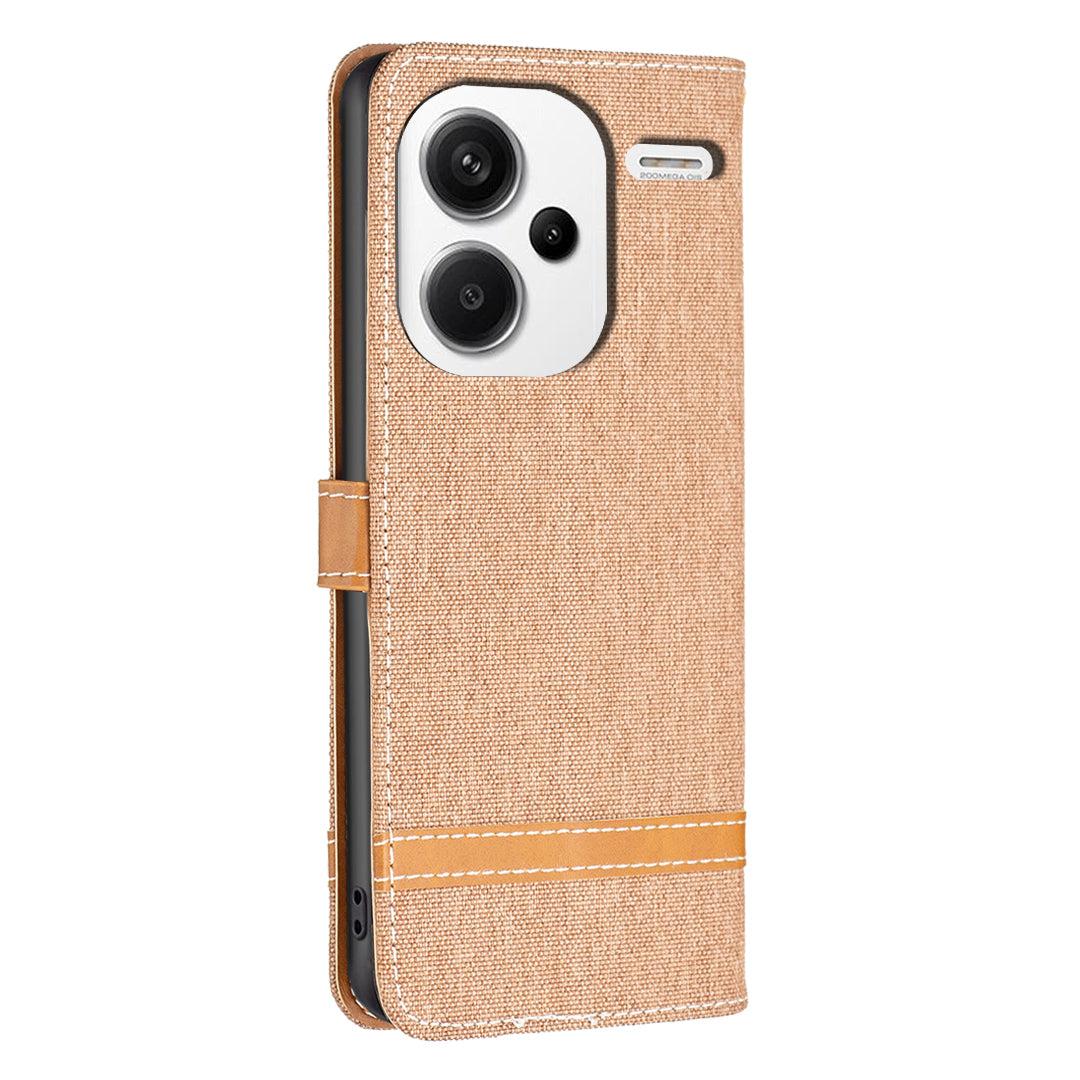 For Xiaomi Redmi Note 13 Pro+ 5G Wallet Case Jeans Cloth Texture Phone Cover - Brown