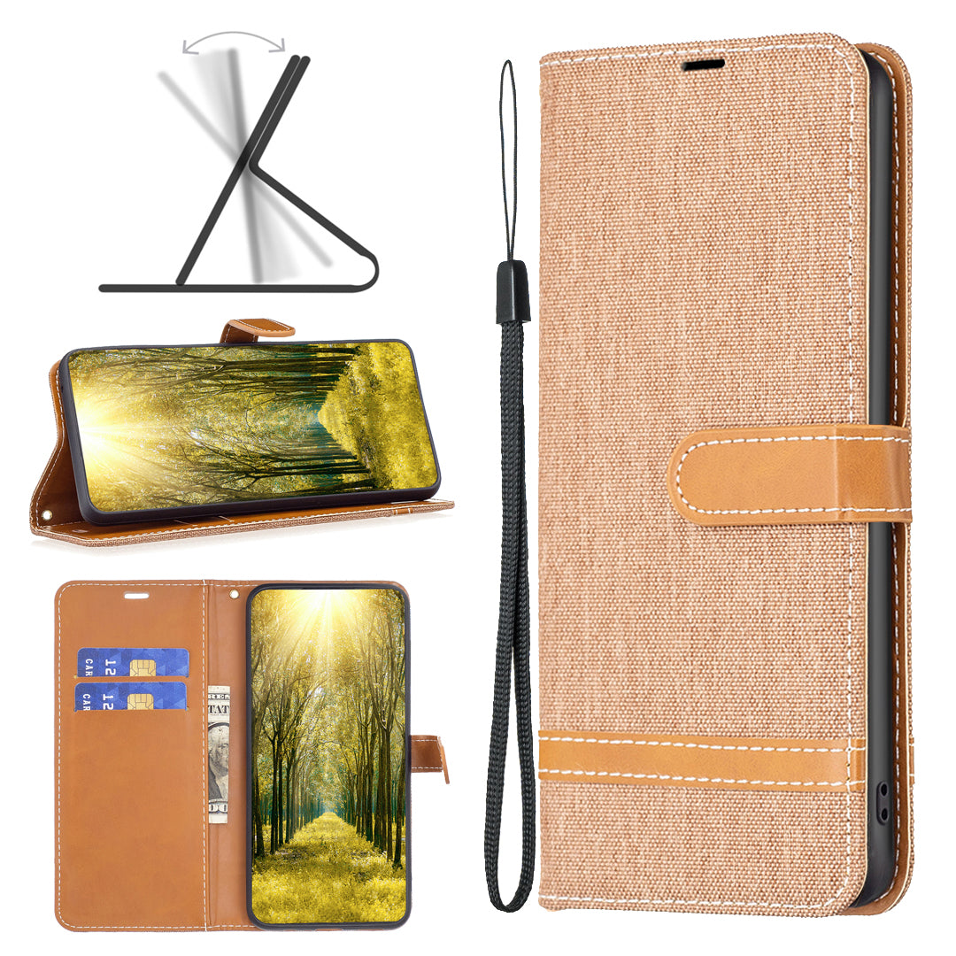 For Xiaomi Redmi Note 13 Pro+ 5G Wallet Case Jeans Cloth Texture Phone Cover - Brown