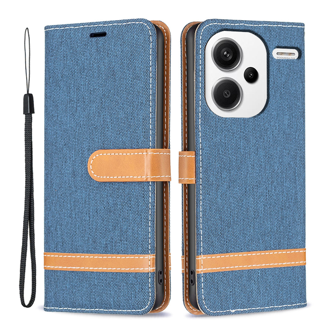 For Xiaomi Redmi Note 13 Pro+ 5G Wallet Case Jeans Cloth Texture Phone Cover - Navy Blue