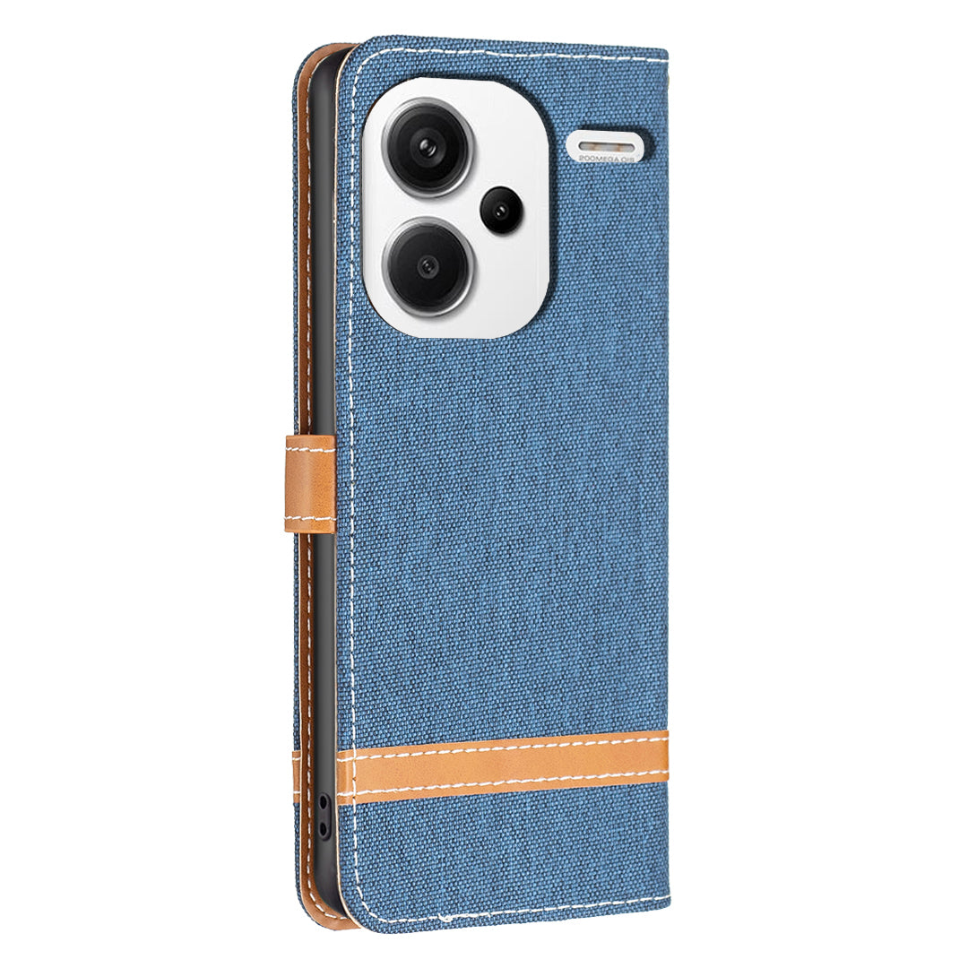 For Xiaomi Redmi Note 13 Pro+ 5G Wallet Case Jeans Cloth Texture Phone Cover - Navy Blue