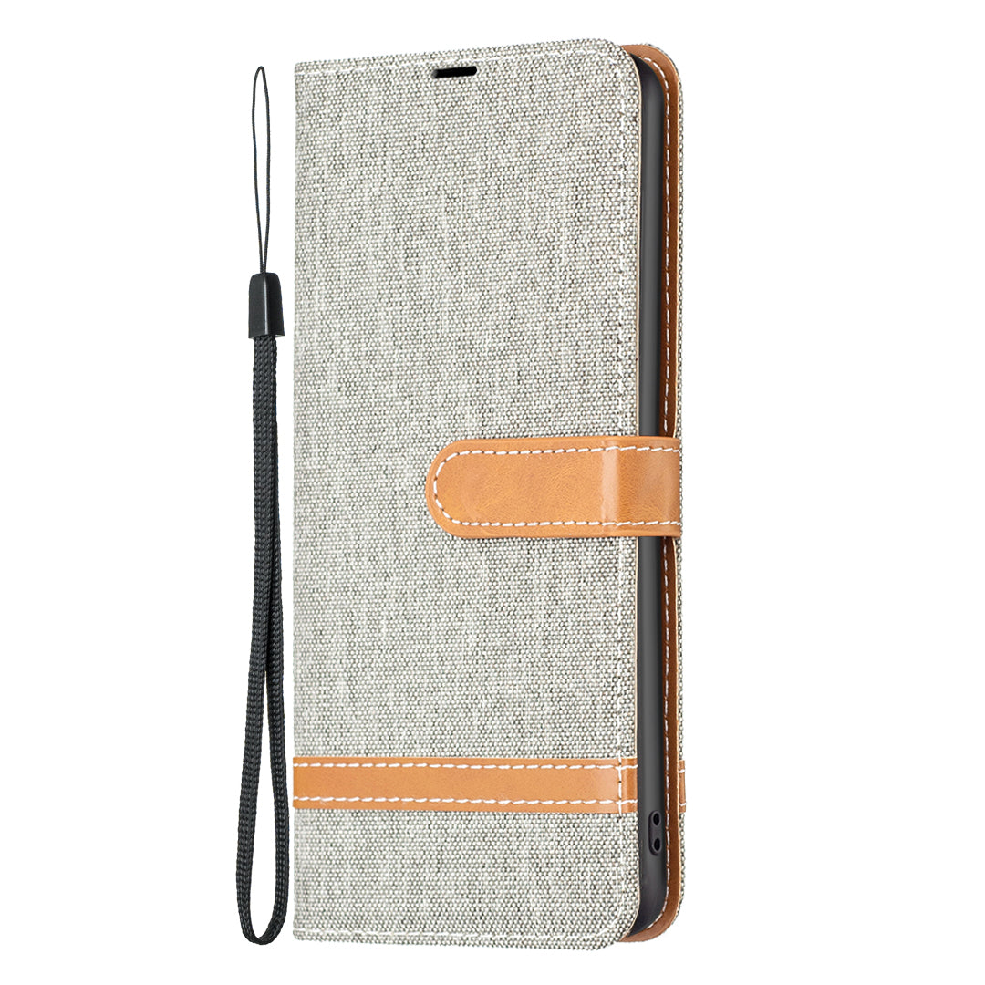 For Xiaomi Redmi Note 13 Pro+ 5G Wallet Case Jeans Cloth Texture Phone Cover - Grey