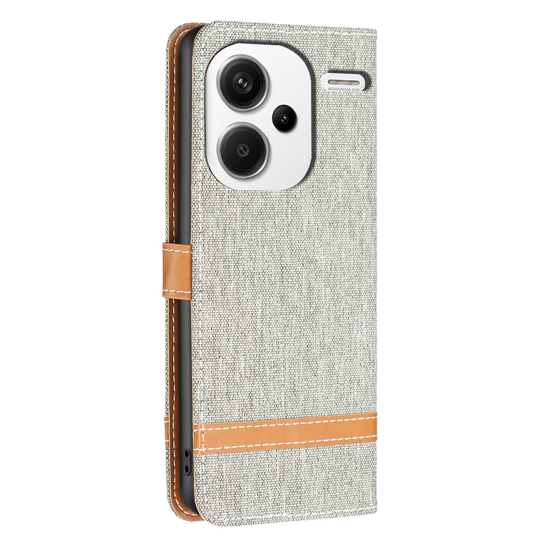 For Xiaomi Redmi Note 13 Pro+ 5G Wallet Case Jeans Cloth Texture Phone Cover - Grey