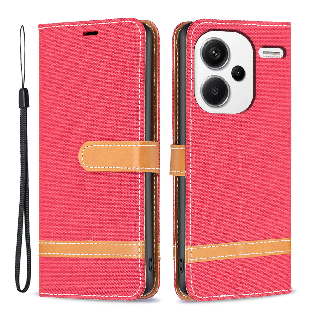 For Xiaomi Redmi Note 13 Pro+ 5G Wallet Case Jeans Cloth Texture Phone Cover - Red