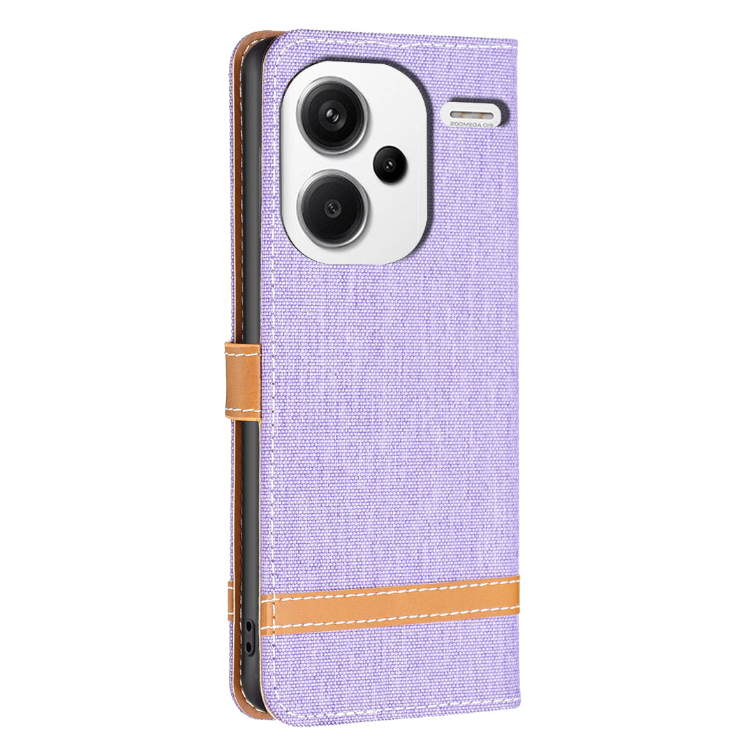 For Xiaomi Redmi Note 13 Pro+ 5G Wallet Case Jeans Cloth Texture Phone Cover - Purple