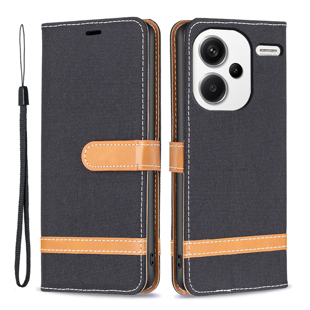 For Xiaomi Redmi Note 13 Pro+ 5G Wallet Case Jeans Cloth Texture Phone Cover - Black