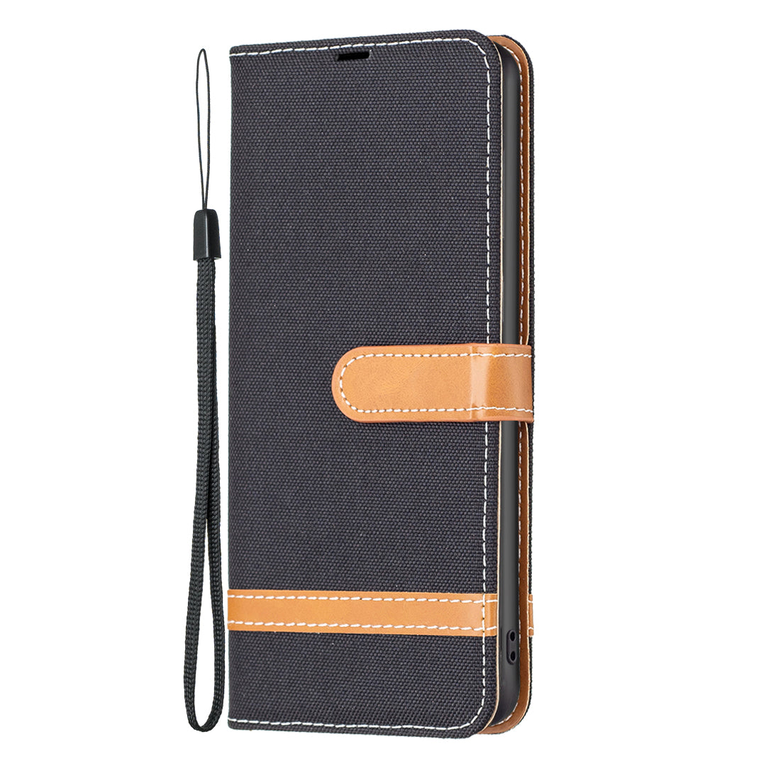 For Xiaomi Redmi Note 13 Pro+ 5G Wallet Case Jeans Cloth Texture Phone Cover - Black