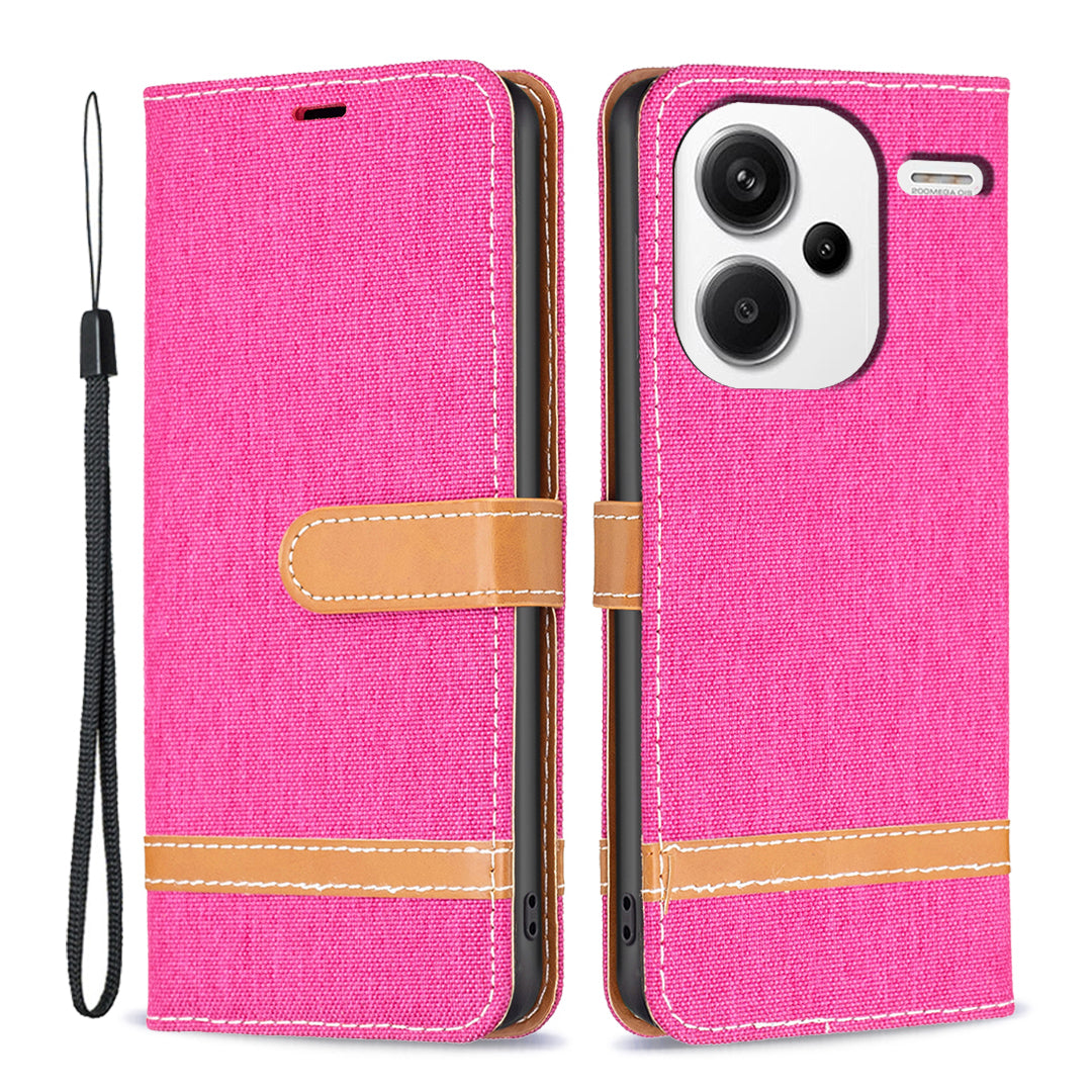 For Xiaomi Redmi Note 13 Pro+ 5G Wallet Case Jeans Cloth Texture Phone Cover - Rose