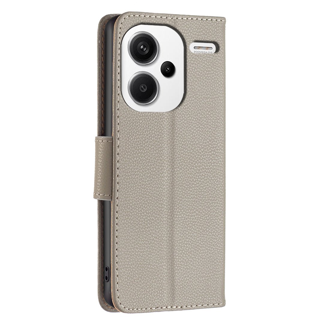 For Xiaomi Redmi Note 13 Pro+ 5G Wallet Case PU Leather Litchi Texture Flip Phone Cover - Grey