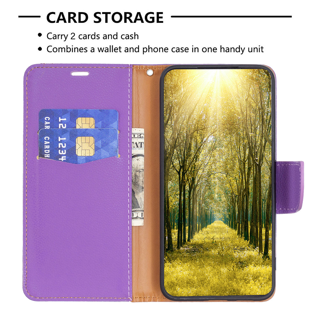 For Xiaomi Redmi Note 13 Pro+ 5G Wallet Case PU Leather Litchi Texture Flip Phone Cover - Purple