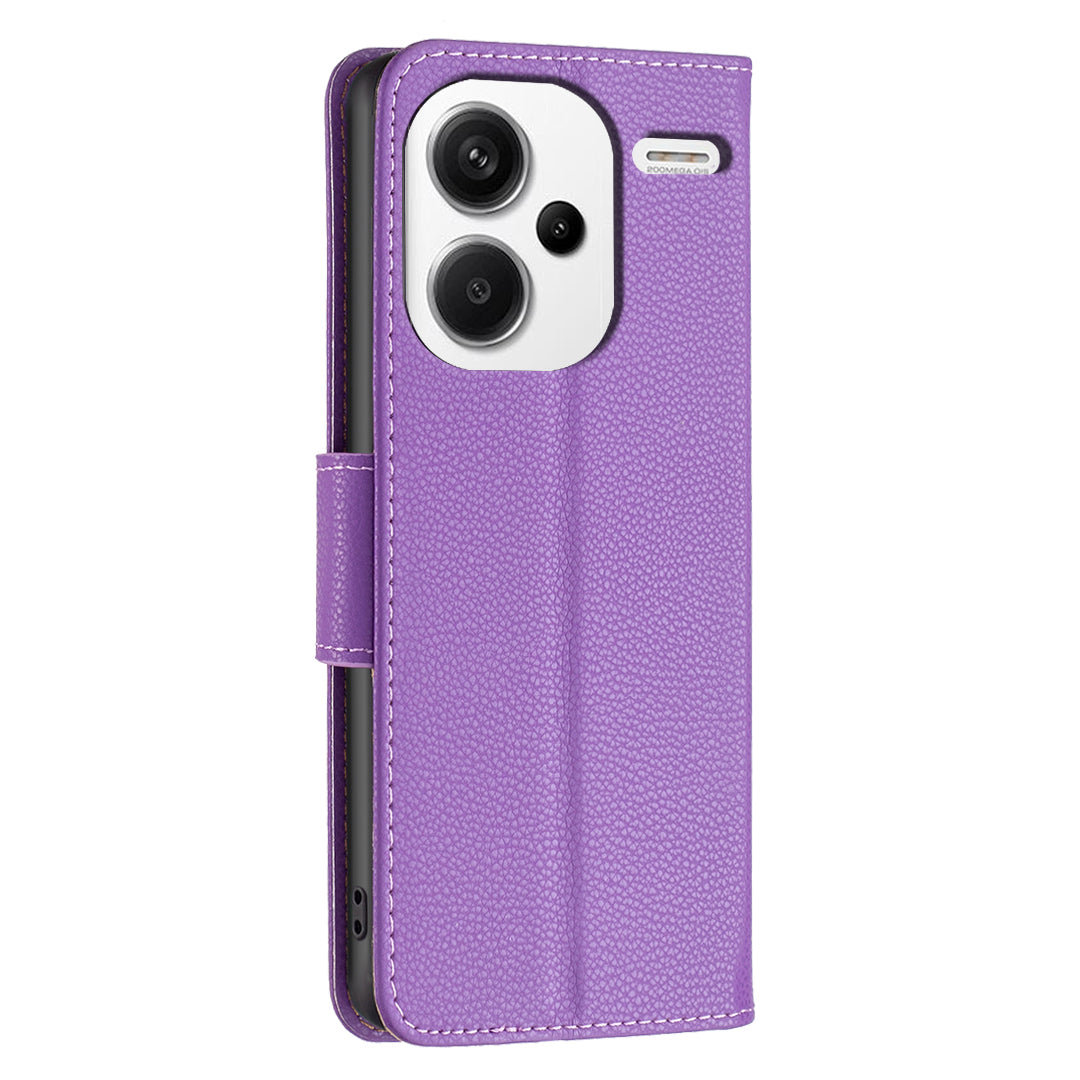 For Xiaomi Redmi Note 13 Pro+ 5G Wallet Case PU Leather Litchi Texture Flip Phone Cover - Purple