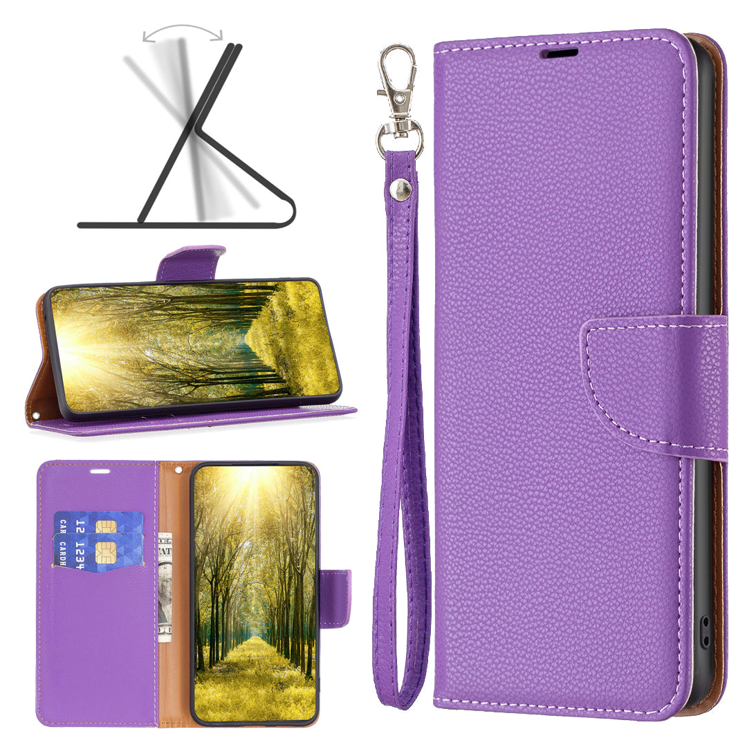 For Xiaomi Redmi Note 13 Pro+ 5G Wallet Case PU Leather Litchi Texture Flip Phone Cover - Purple